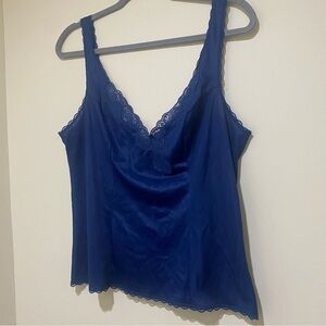 Vintage Womens  Blue Lace Nylon Coquette Lingerie Tank Cami Kayser brand size 36
